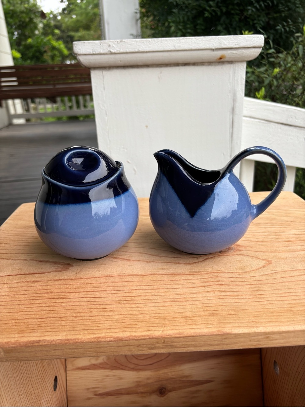 Sango Nova Blue Glazed Ceramic Creamer and Sugar Bowl
